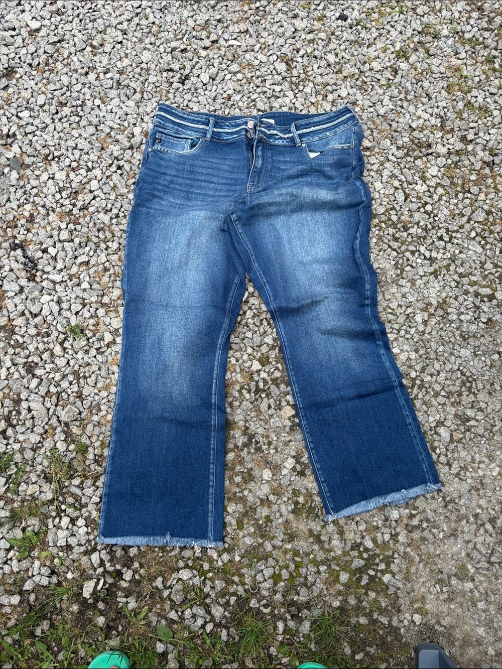 KanCan Dark Blue Flared Jeans with Raw Hem